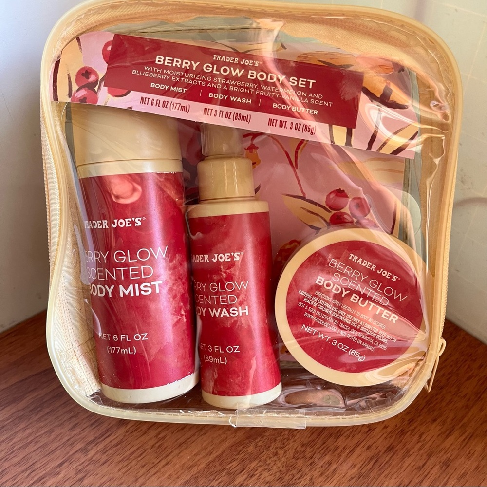 Trader Joes Berry Glow Body Set - Scented Body Mist, Body Wash & Body Butter